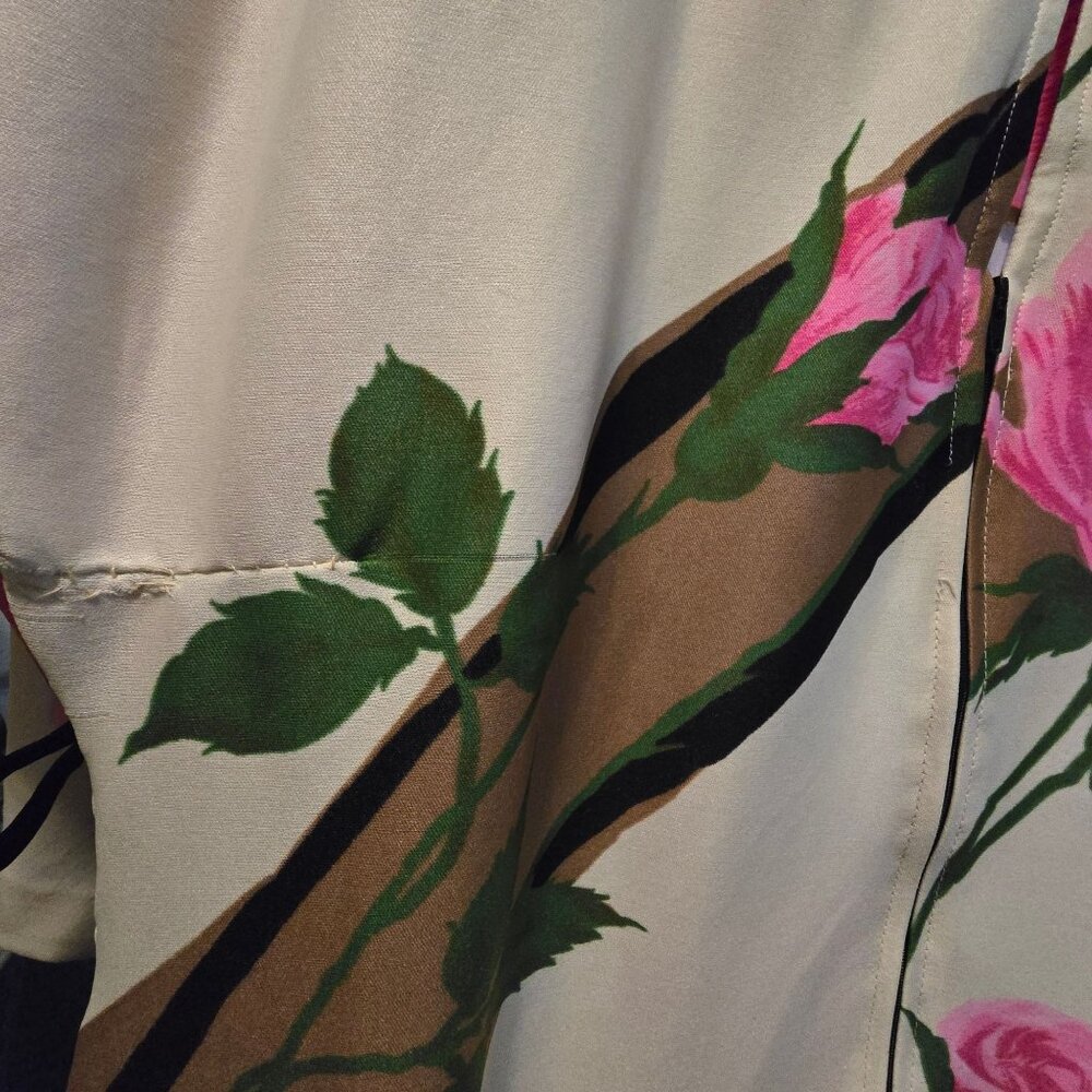 Vintage 1960s Butterfield 8 Big Flower Rose Half Zip House Robe Kaftan Dress, M - Picture 6 of 7